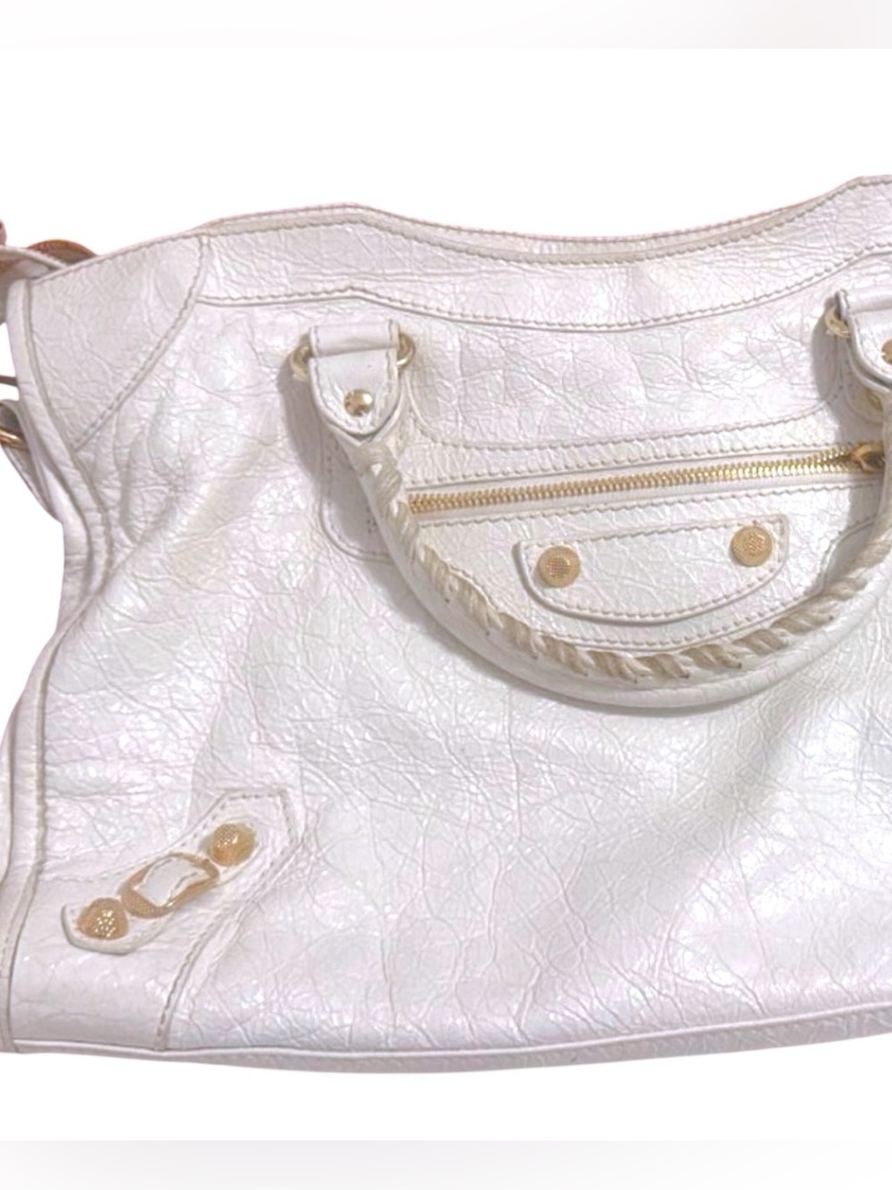 Auth Balenciaga White Ivory Claire medium City Shoulder Bag 12 Giant Gold rivets - Picture 5 of 6